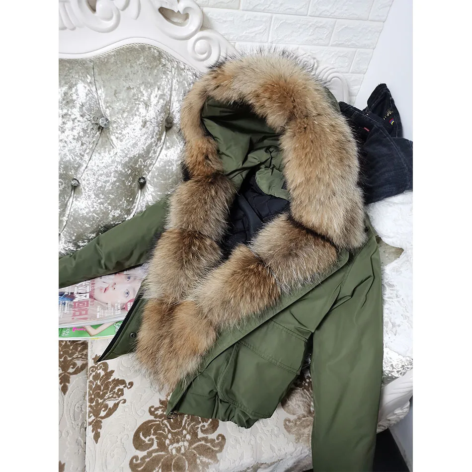 Imagem -06 - Maomaokong-cabolsa de Pele de Raposa Real Feminino Colarinho de Pele de Guaxinim Grande Natural Parka de Inverno Jaqueta Bomber Curta Impermeável Moda Curto 2023