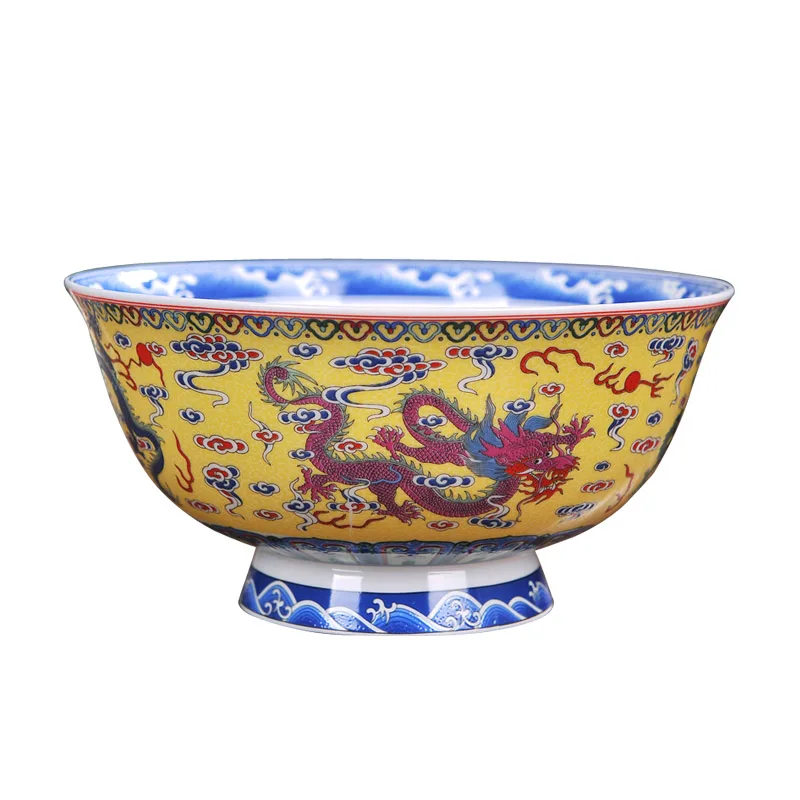 Jingdezhen Ceramic Rice Bowl Bone China Dinnerware Big Bowl Ramen Soup Bowls Chinese Luxury Dragon Pattern Kitchen Tableware Art