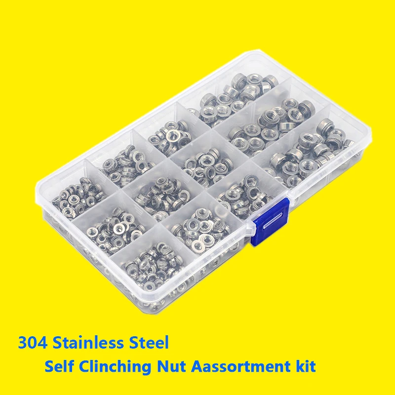 

225pcs Self Clinching Nut CLS 304 Stainless Steel Steel M3 M4 M5 M6 Swage Nut Press-fit Nut Assortment Kit Plug Nut