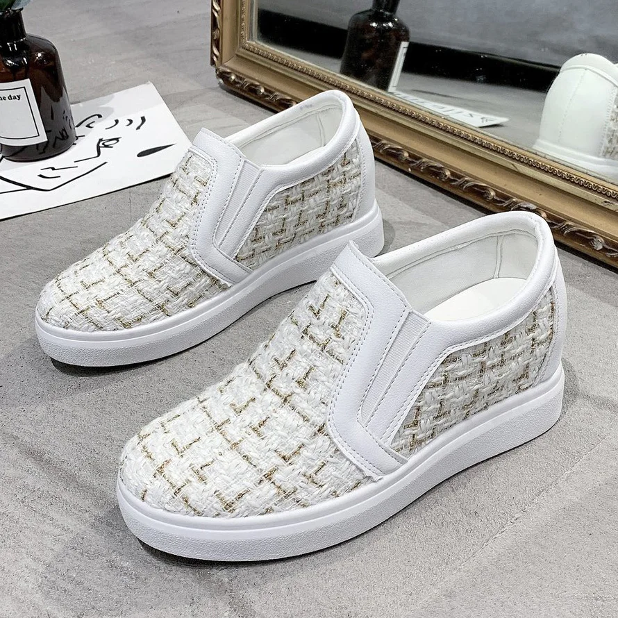 white Sneakers Women Femme Women\'s Shoes New Vulcanize Sneakers Shoes Girl Thick Bottom Loafers Slip On Female Women Shoes 2024