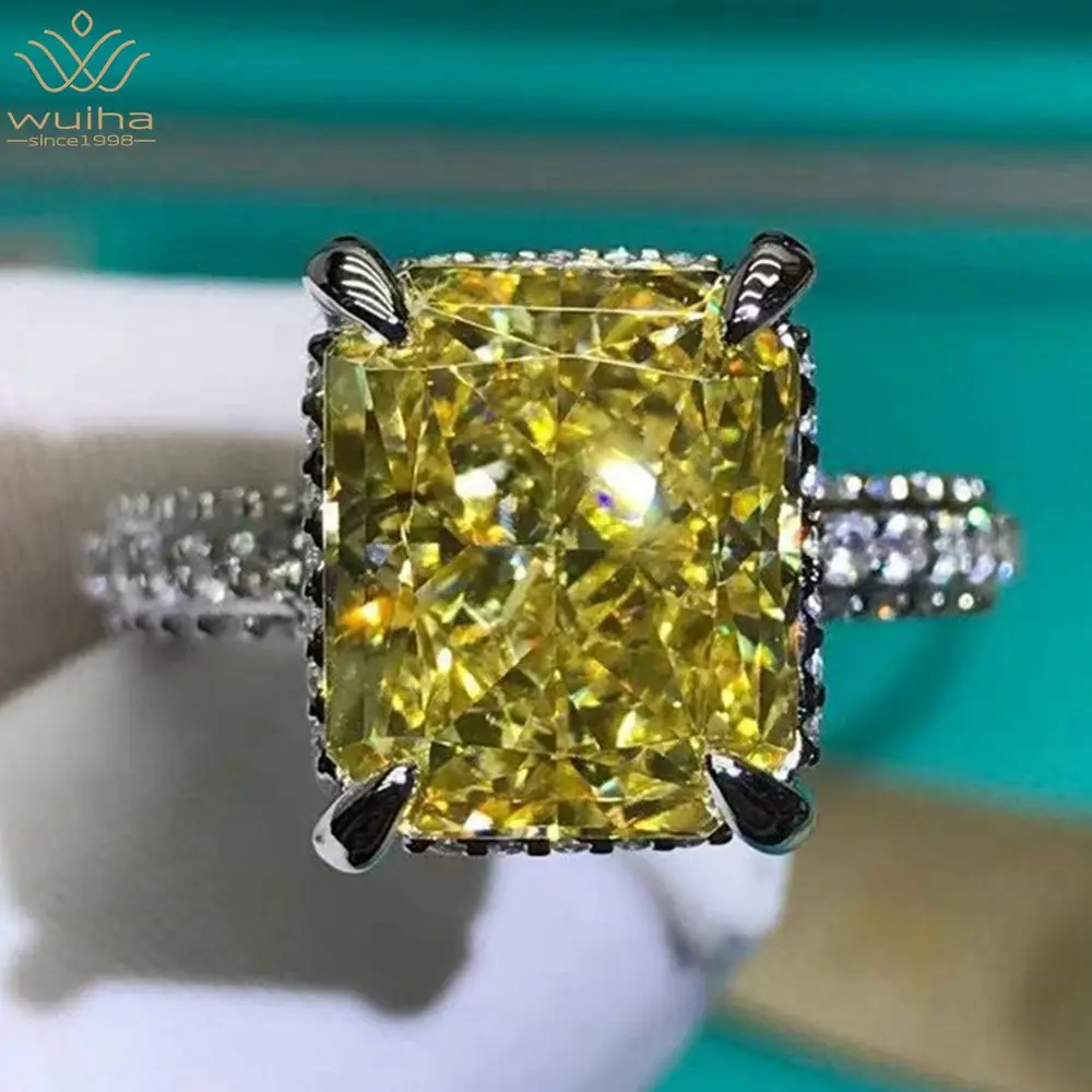 

WUIHA 100% 925 Sterling Silver 3EX Radiant Cut 5CT VVS Yellow Created Moissanite Wedding Engagement Customized Ring Fine Jewelry