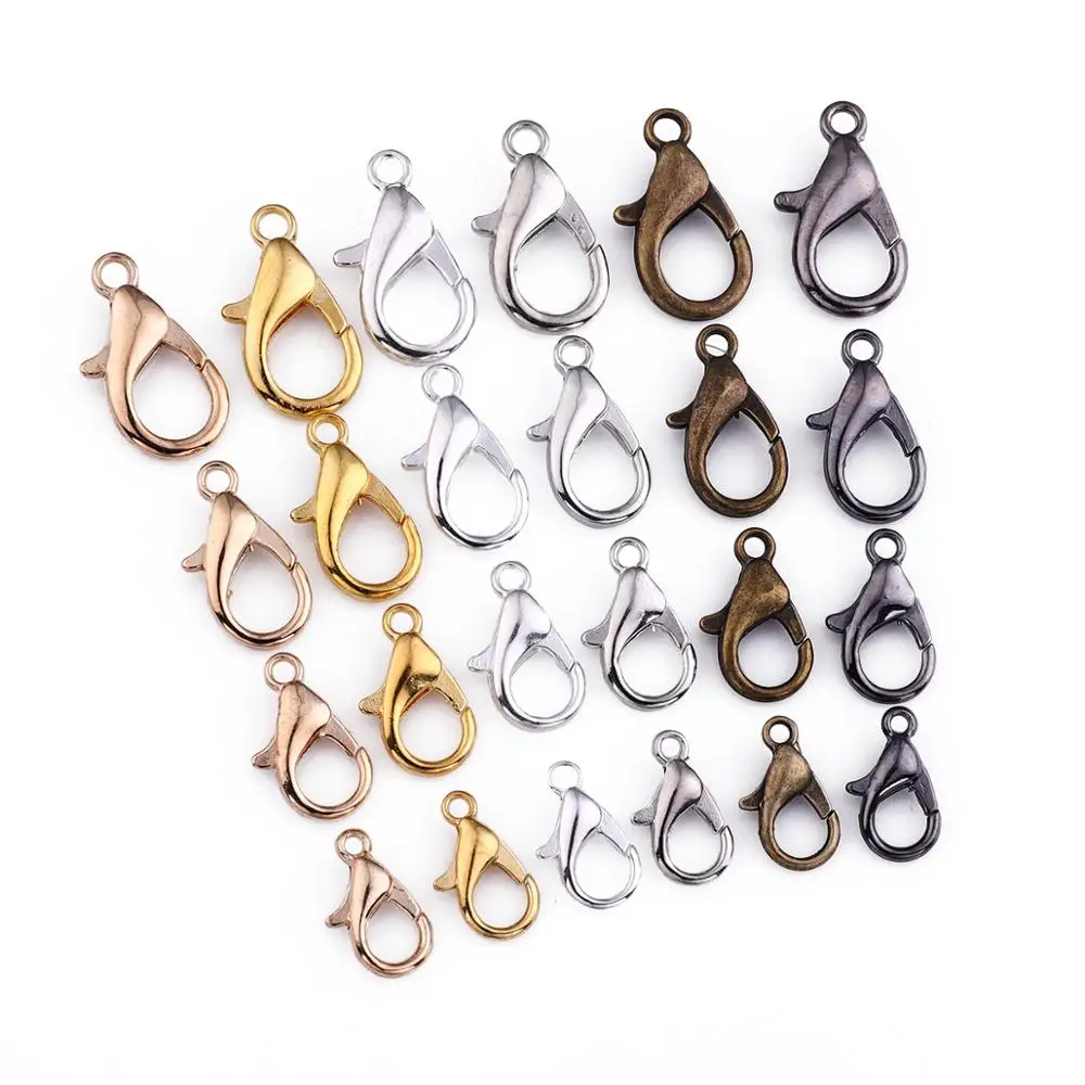 20-50pcs/lot 10/12/14/16/18/21mm Metal Lobster Clasp Hooks End Connectors For DIY Jewelry Making Necklace Bracelet Findings