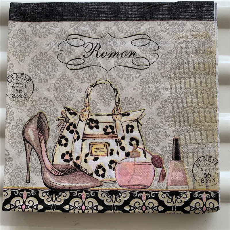 Decoupage paper napkins elegant tissue vintage towel lady skirt heel perfume bag birthday wedding party beautiful hotel decor 20