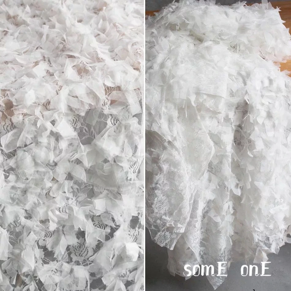 

Unique Embroidered Tulle Fabric White Irregular Fragment Pile Up DIY Patchwork Decor Fluffy Skirt Dress Clothes Designer Fabric