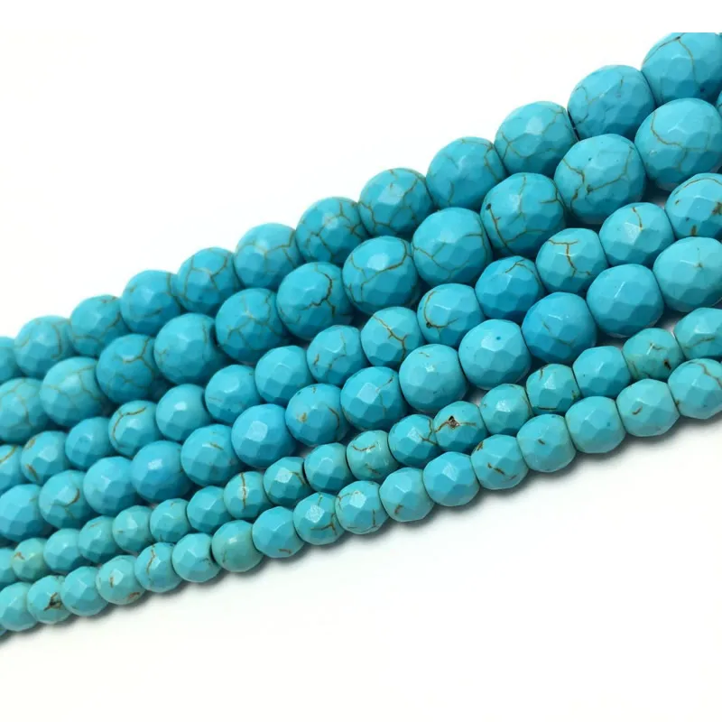 Wholesale Faceted Blue Turquoises Round Loose Beads 15.5 inches 6 8 10 Mm Pick Size For Jewelry Making DIY Bracelet Necklace