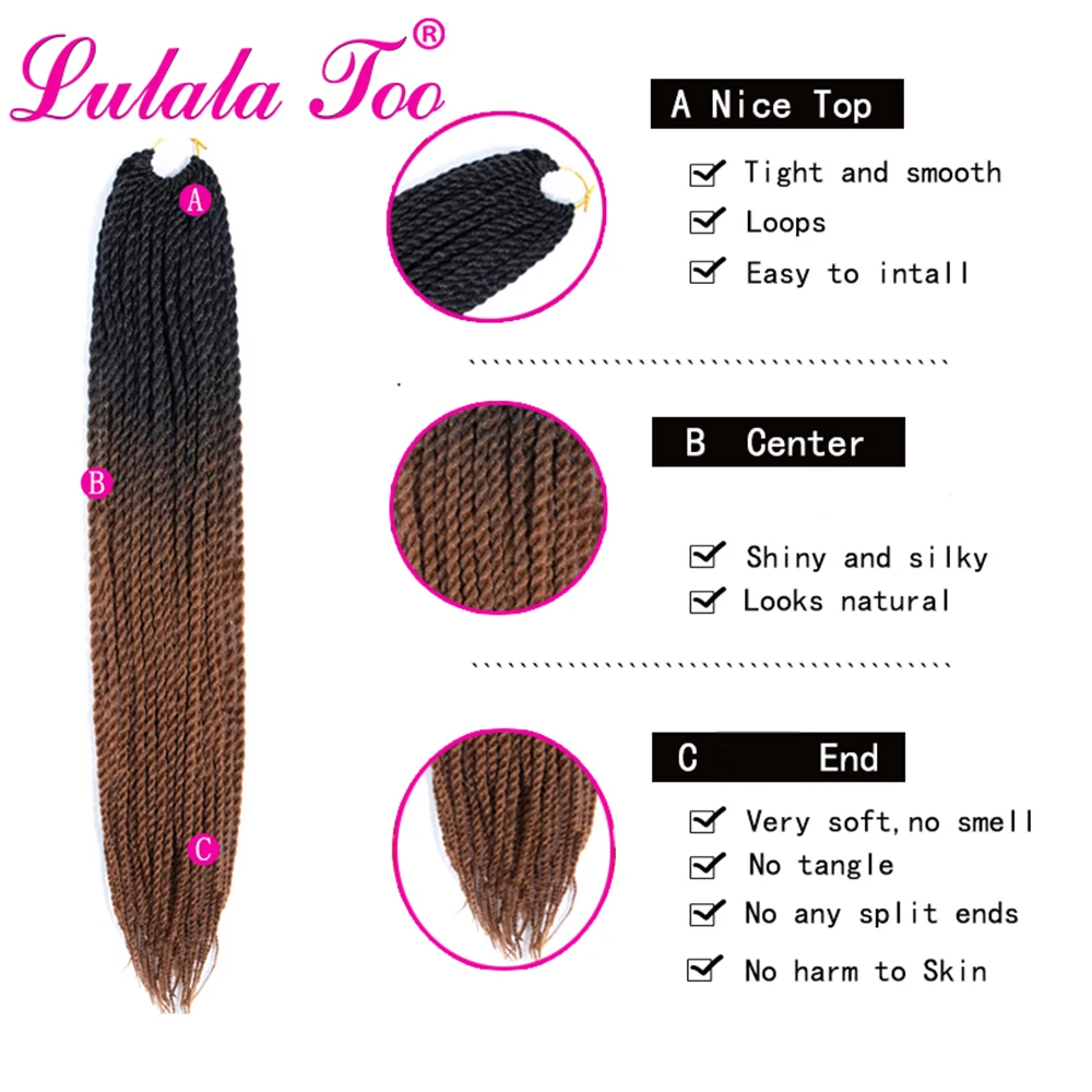 24inch Ombre Senegalese Twist Braiding Hair Crochet Braids 30 Roots/pack Synthetic Crochet Hair Extensions For Women Black Brown