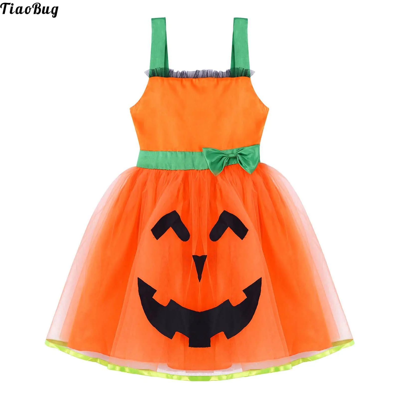 

Kids Girls Pumpkin Sleeveless Lace-Up Halter Neck Backless Dress Costume For Halloween Carnival Cosplay Performance Theme Party