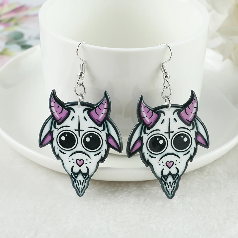 1 Pair Halloween Drop Earrings Demon Baphomet Clown Eye Slime BoysTears Open Coffee Cup Jewelry Flatback Acrylic Holiday Gifts