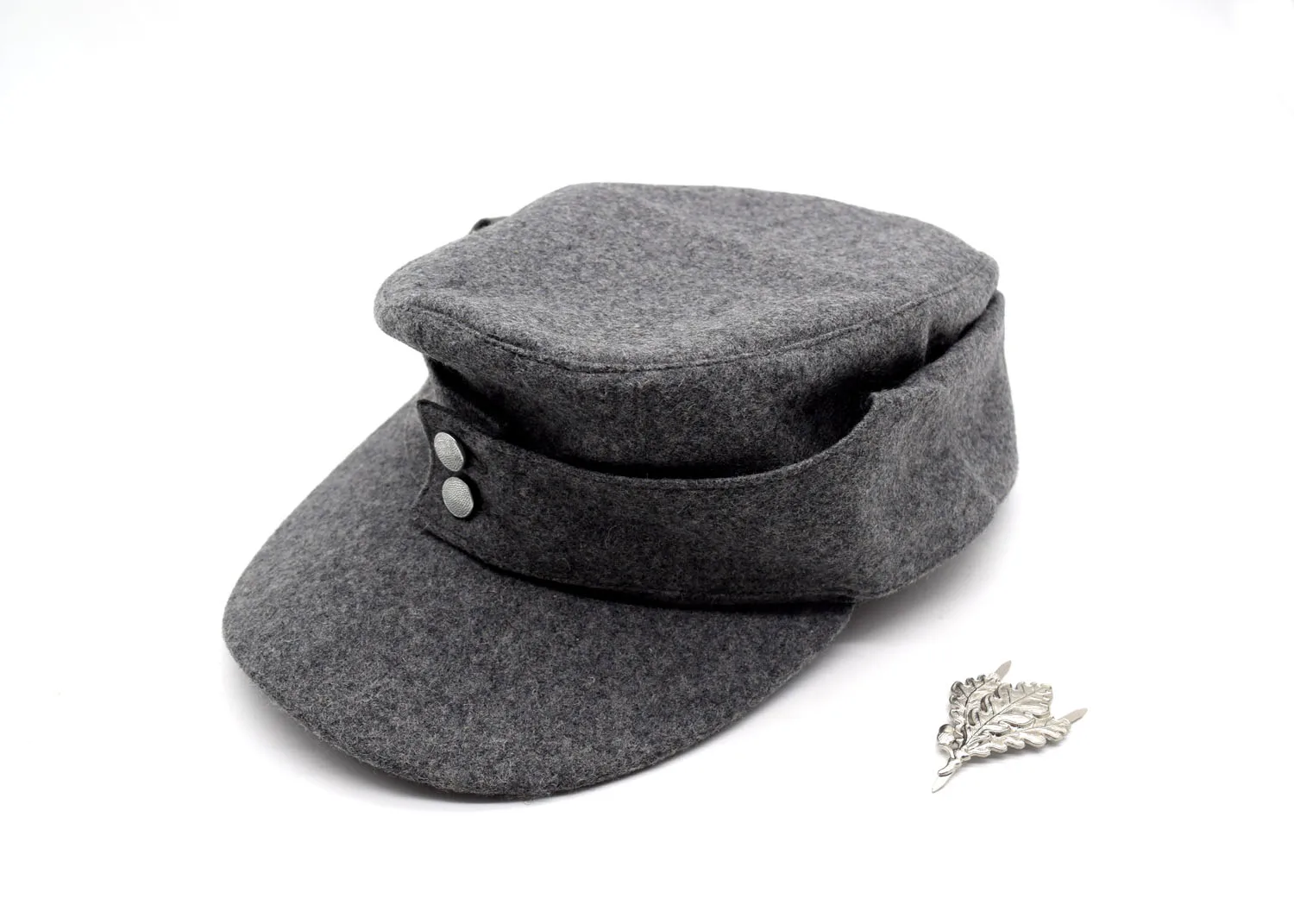 Reenactment German WH Elite EM M43 Panzer Wool Cap Hat GREY+SKI Sniper OAK Leaf Badge