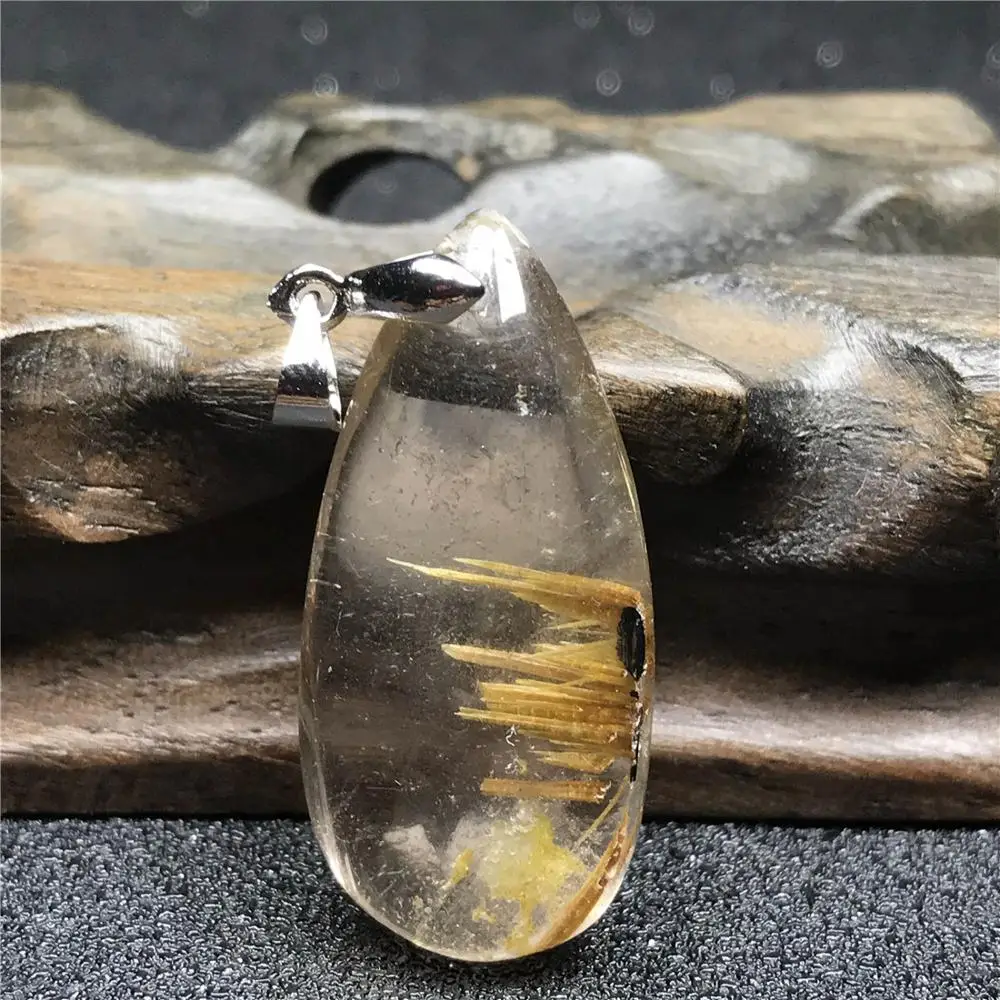 

Genuine Natural Gold Rutilated Pendant For Woman Man Wealth 35x16x10mm Crystal Water Drop Stone Necklace Pendant Jewelry AAAA