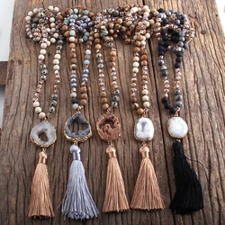 RH Fashion Bohemian Jewelry Natural Stones Crystal Knotted Druzy Stone Links Tassel Necklaces Women Gift Drop Shipping