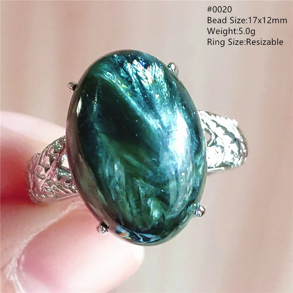 Natural Green Seraphinite Adjustable Ring Women Clinochlore Seraphinite Ring Oval 18x13mm 925 Sterling Silver AAAAAA