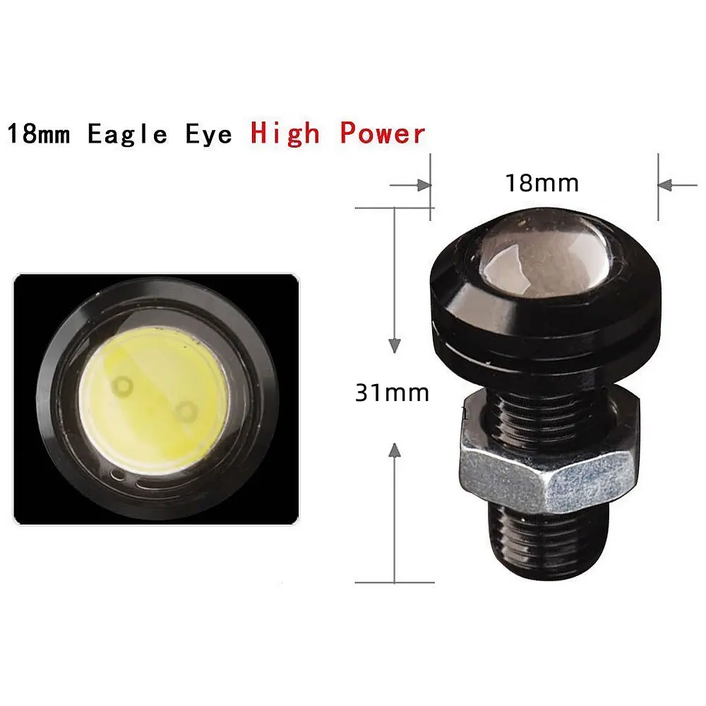 2 Pcs Car Lamps Eagle Eye LED 18mm Automobiles Tail Turn Signal Backup Reverse Parking Bulbs White DC 12V Daytime Running Lights