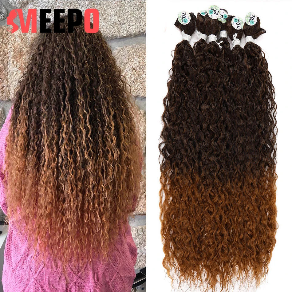 Meepo-Faisceaux de cheveux synthétiques afro crépus bouclés, 70cm, extensions de cheveux super longues, pleine tête, tissage blond pur, boucles ombrées