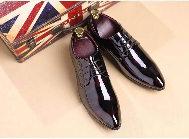 

Sapato asculino social mens patent leather metallic shoes men luxury pointy wedding oxford shoes for men flats lace up loafer