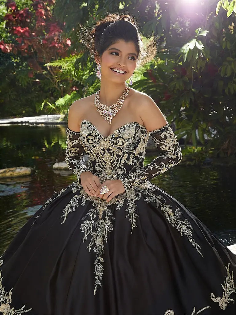 Schwarz Günstige Quinceanera Kleider Ballkleid Schatz Satin Abnehmbare Ärmel Perlen Applique 15 Jahre Prinzessin Stil