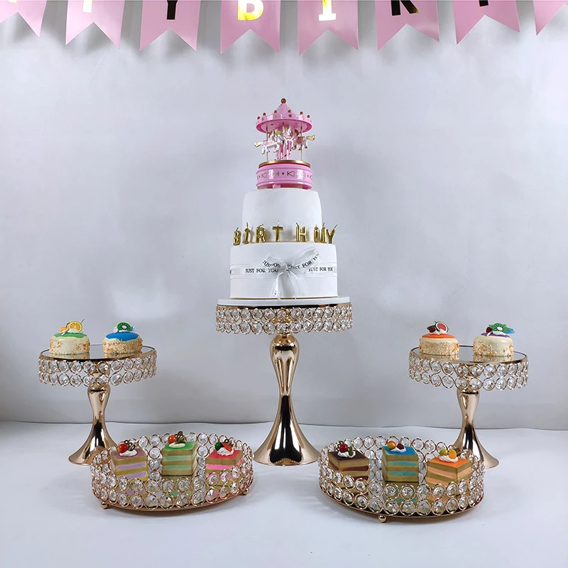 Rectangular Mirror Gold Crystal Cake Stand Risers Dessert Tray Set cupcake stand Display Decoration Tools Wedding Party birthday