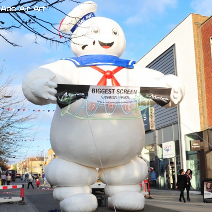 Enorme personaje de dibujos animados Oxford inflable Ghostbuster Stay Puft globo Pop Up Marshmallow Man con pancarta extraíble para AD