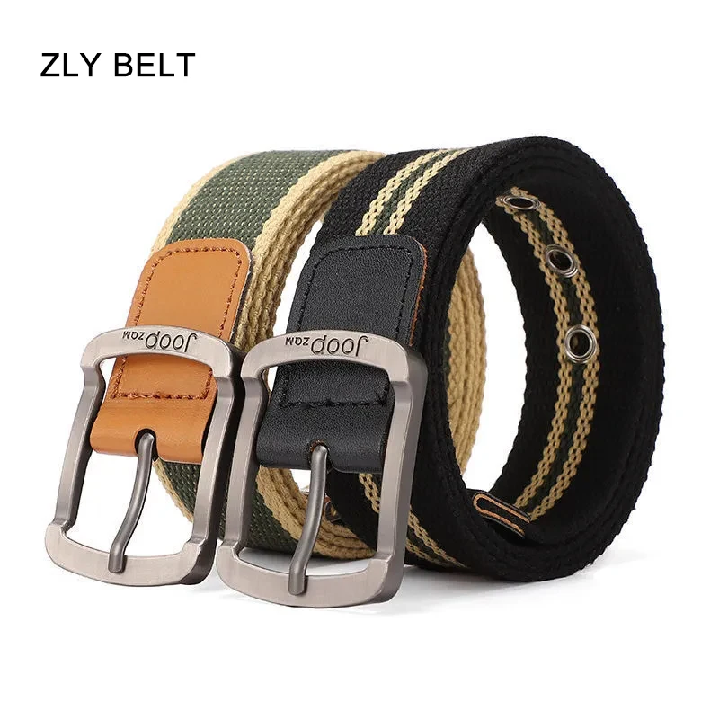 ZLY 2021 New Fashion Tactical Belt Men Women Canvas Nylon Material Alloy Metal Pin Buckle Quality Stripe Casual Cool Logo Belt