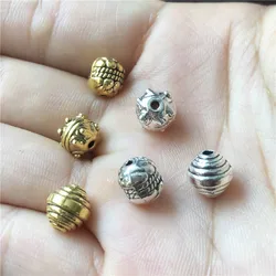 15pcs 8mm golden metal engraved perforated beads for jewelry making DIY bracelet gift rosary accessories material wholesale