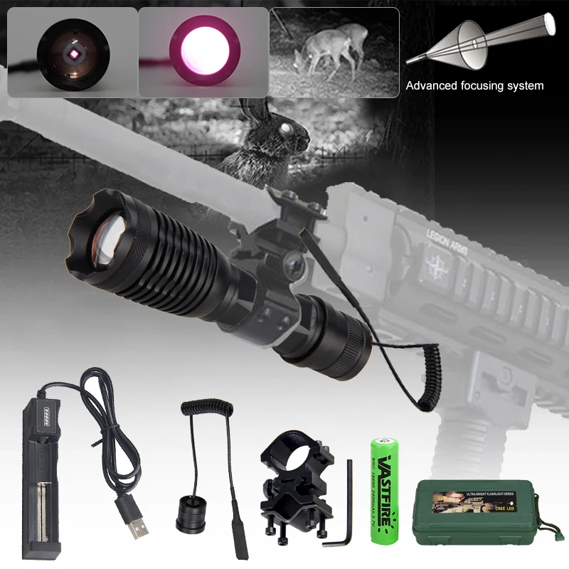 

IR940nm LED Flashlight Hunting Tactical Zoomable Night Vision Torch Infrared Radiation Focus Lanterna Aluminum For 18650