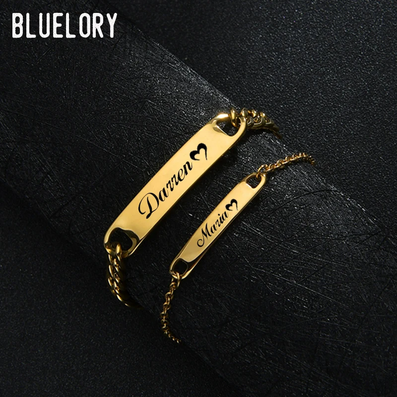 Bluelory Custom Punk Name Bar For Couples Gold Stainless Steel Anti Allergy Women Men Personalized Jewelry Anniversary Gift