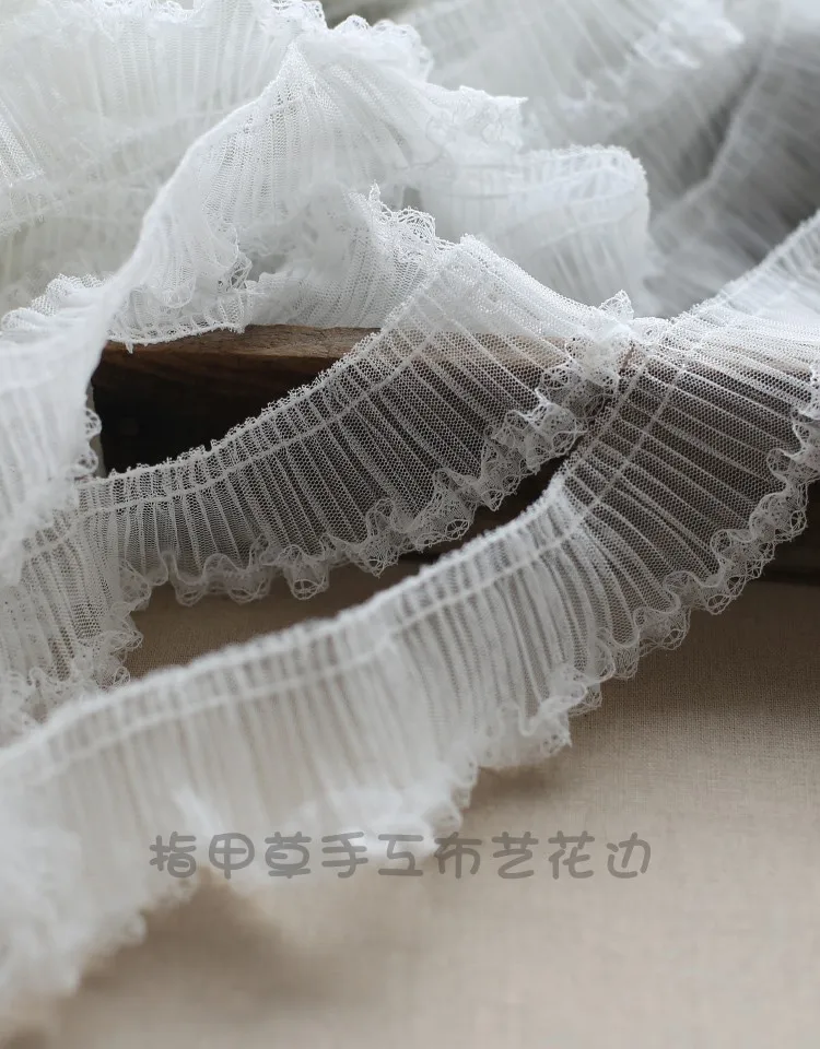 2 Meters 5cm wide White Pleated Lace Trim DIY Craft Lolita Clothing Fabric Hair Belt Ornament Household Material