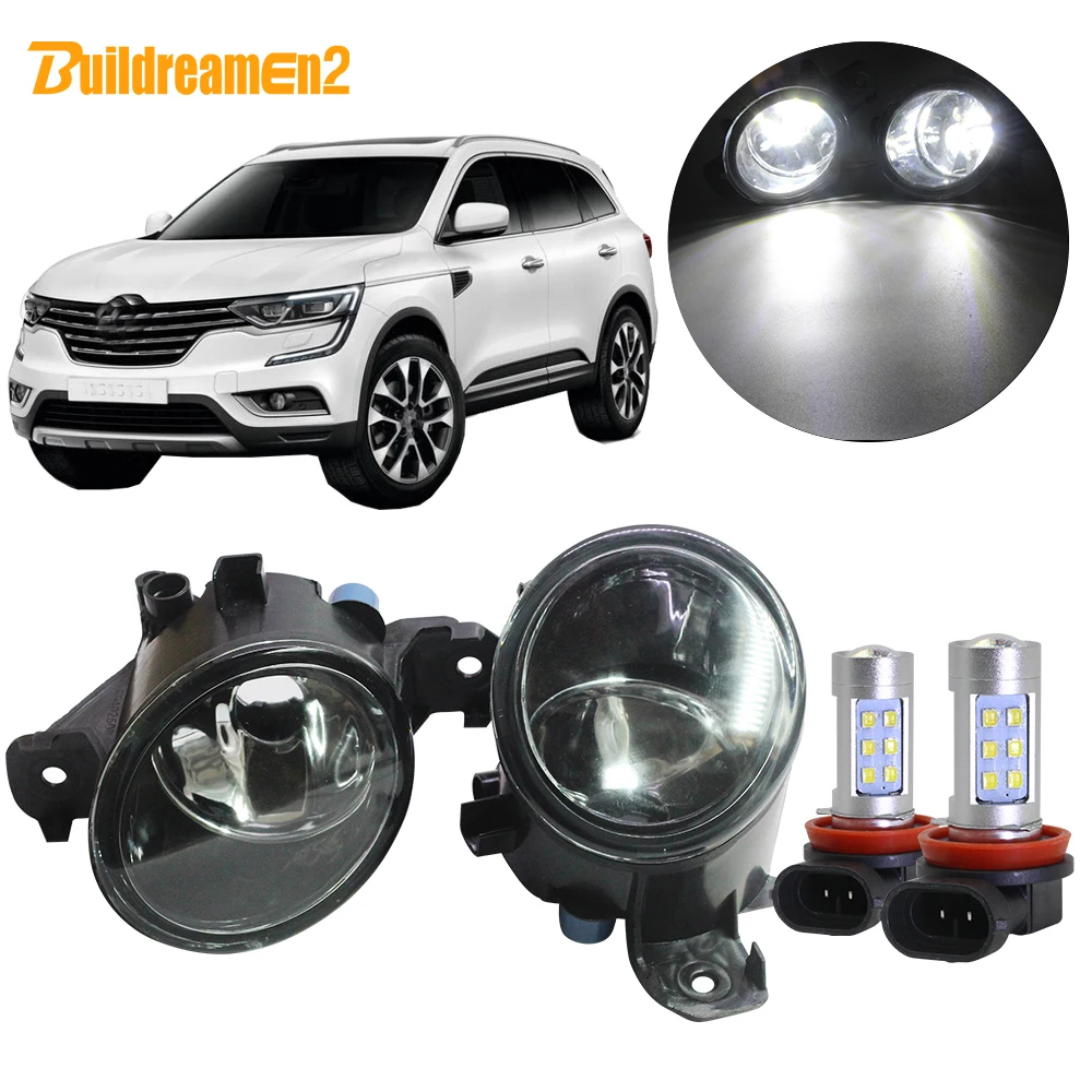 Buildreamen2 For Renault Koleos (HY_) 2008 2009 2010 Car H11 Fog Light Kit Lampshade + Bulb DRL 12V