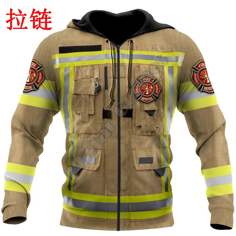 Strong Firefighter Art 3D Printed Men Hoodie Autumn and winter Unisex Deluxe Sweatshirt Zip Pullover Casual Streetwear KJ394