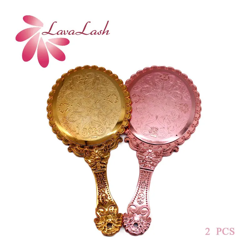 

2 PCS Vintage Cosmetic Makeup Mirror Oval Round Mirror Noble Retro Hand Held Mirror Beauty Tool For Ladies Eyelash Extension