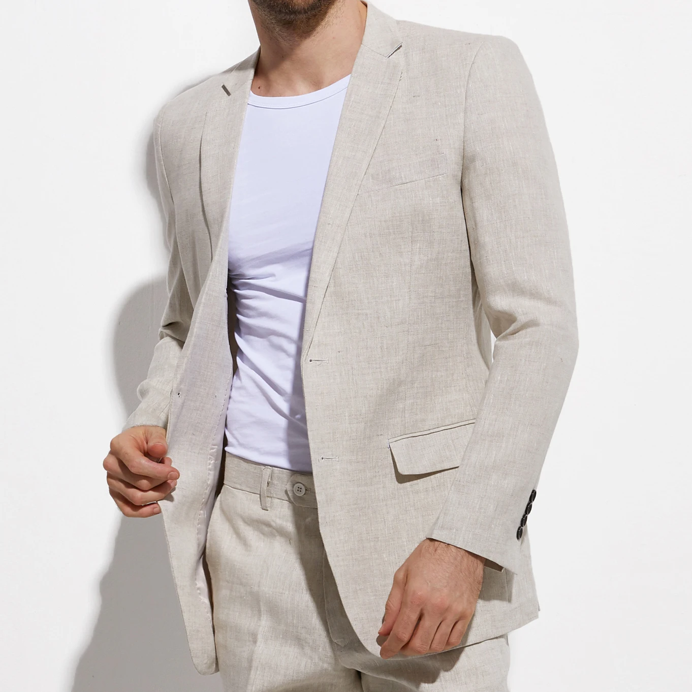 Traje de lino gris arena para hombre, traje de boda a medida, transpirable, Ideal para playa y verano