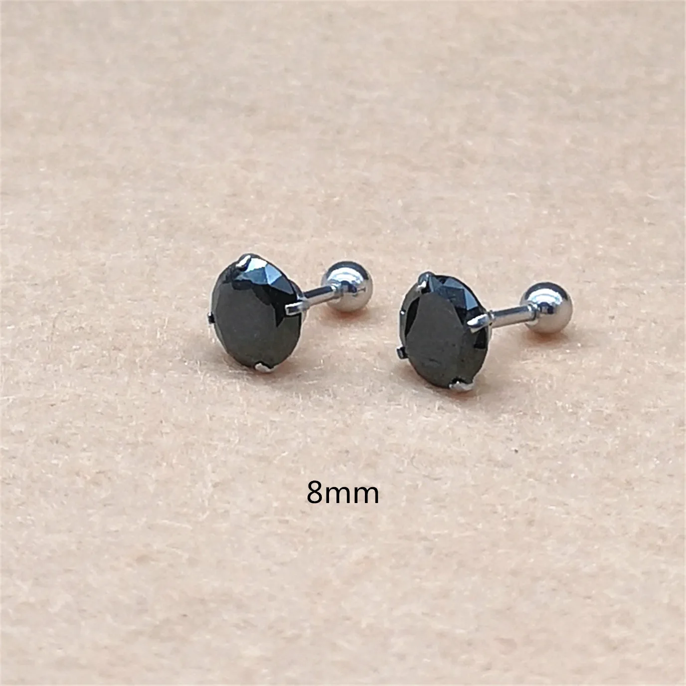 316l Stainless Steel Screw-back Black Round AAA Zircon Stud Earrings 2mm to 8mm Classical Style No Fade Allergy Free