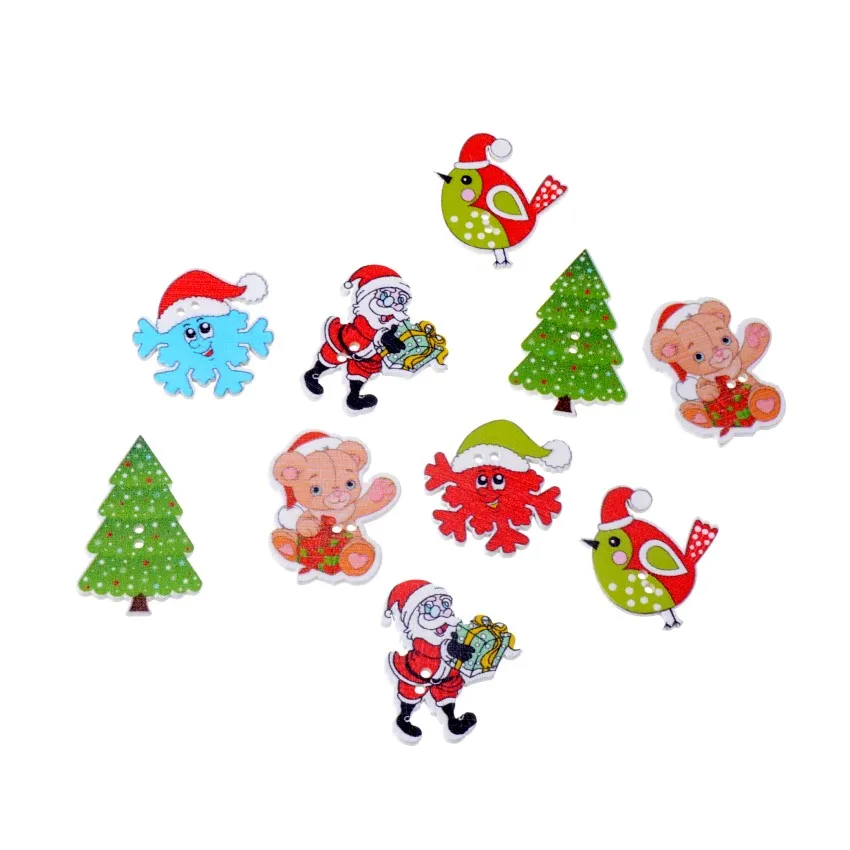 Free Shipping 10-50Pcs Christmas Decorative Buttons Wood Sewing Buttons Scrapbooking