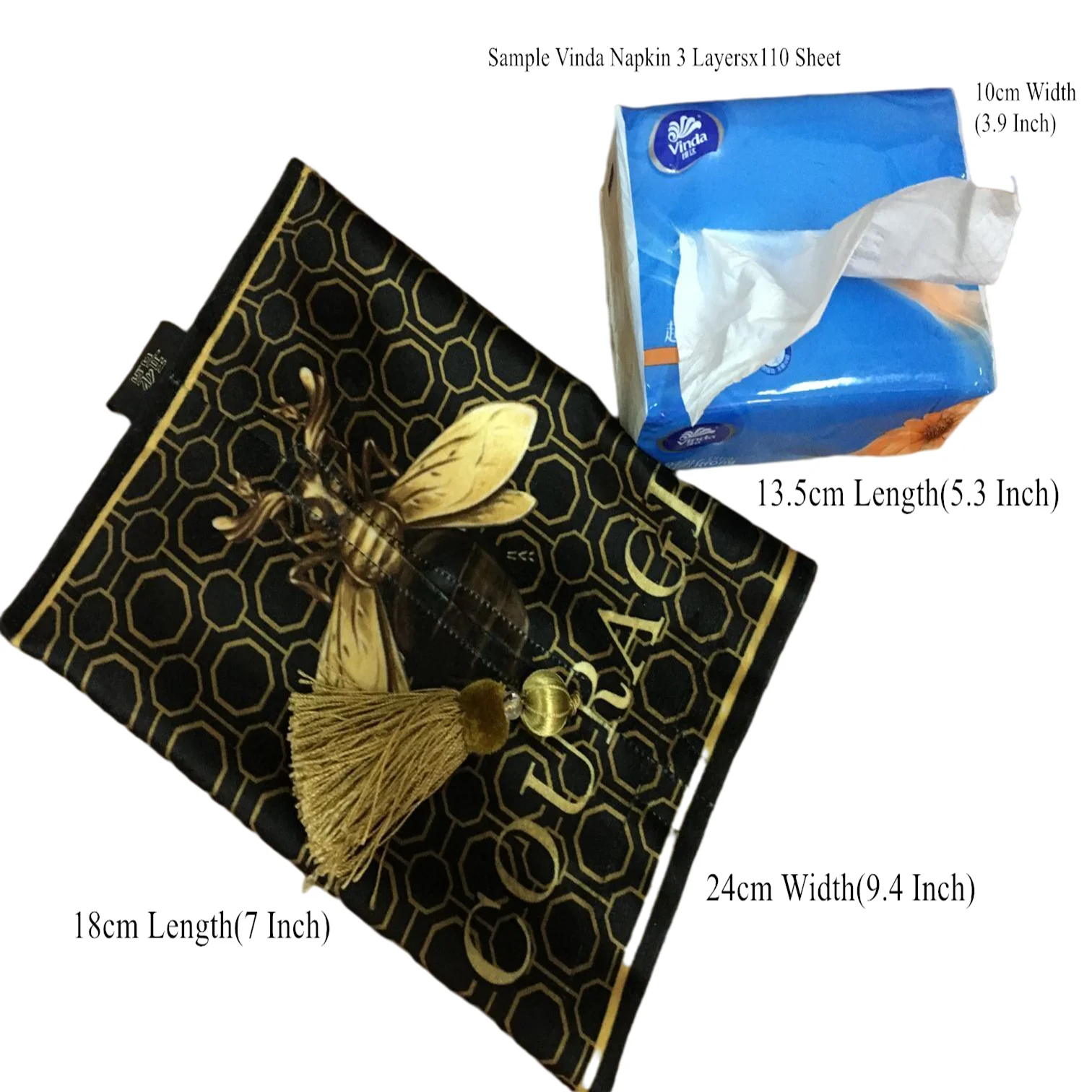 Luxury Velvet Tissue Box,Portable Paper Facial Refill Box,Cover Holder for Office,Home,Easy Carry with Heavy Tassel,Courage Bee