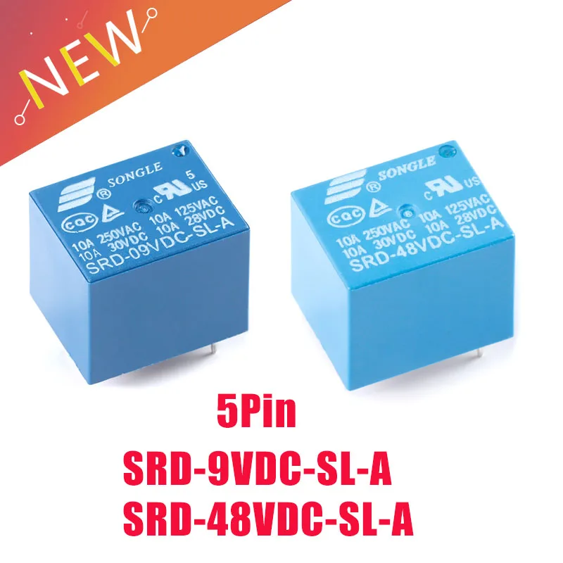 5Pcs/1pc New SRD-9VDC-SL-A SRD-48VDC-SL-A  Electromagnetic Relays 5 Pin raelay 9V 48V DC High Quality