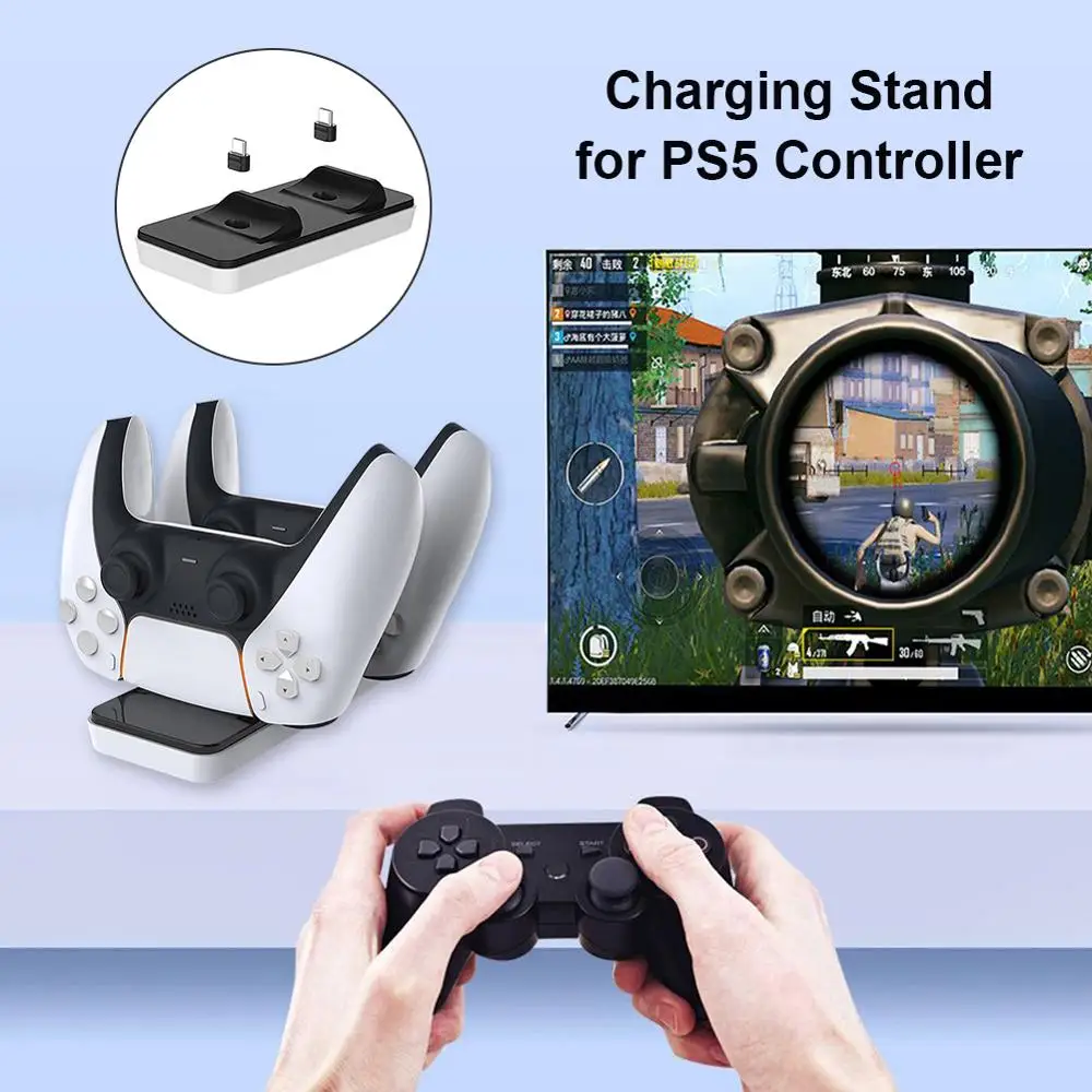 Dobe المزدوج تحكم جهاز شحن قاعدة حامل حامل مقبض شاحن ل PS5 غمبد ل DualSense وحدة تحكم لاسلكية (TP5-0504)