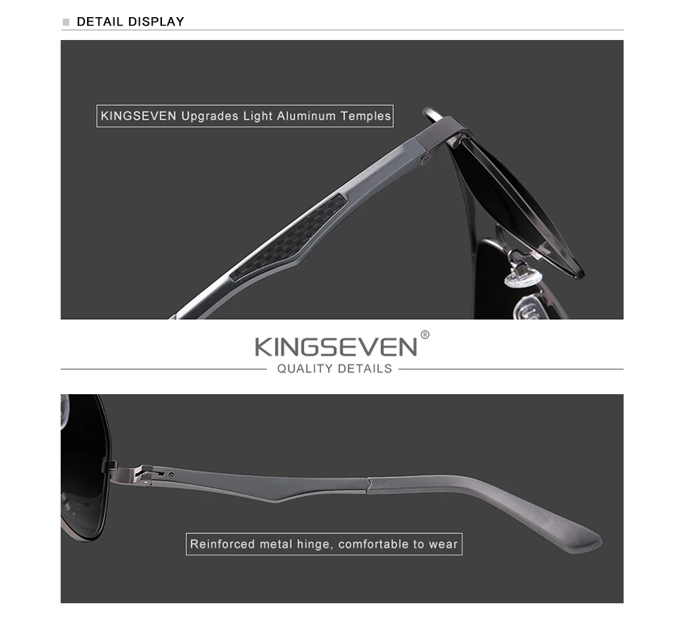 KINGSEVEN 2024 Polarisierte Sonnenbrille für Herren mit Aluminiumbügeln, Piloten-Sonnenbrille für Männer, UV400, blendfrei, Retro-Brille – Detail 1