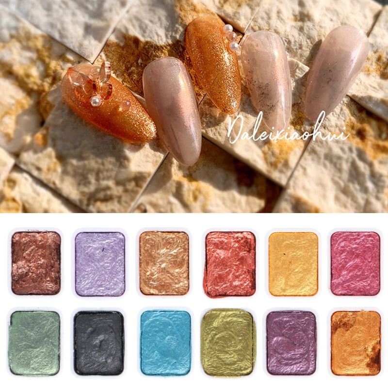 Nail Art Pigment Glitter Set Solid Metallic Watercolor Paint Chrome Powder Gradient Marble Effect Shimmer Manicure