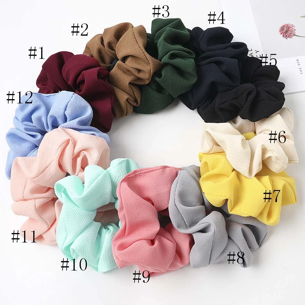 60pc/lot Chiffon Scrunchie Stretch Headband Solid Scrunchies Women Elastic Hair Bands Girls Hair Ties For Girls Hair Accessories