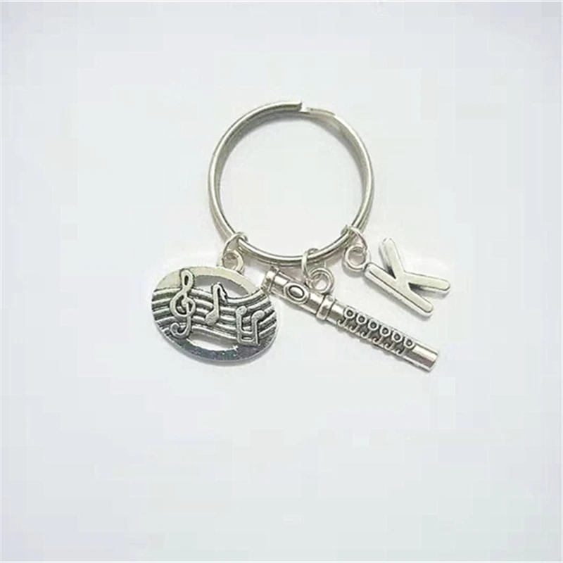 Flute Key Ring/ Keychain / Zipper Pull - Music Lover Gift - Sheet Music Keychain Initial Keychain