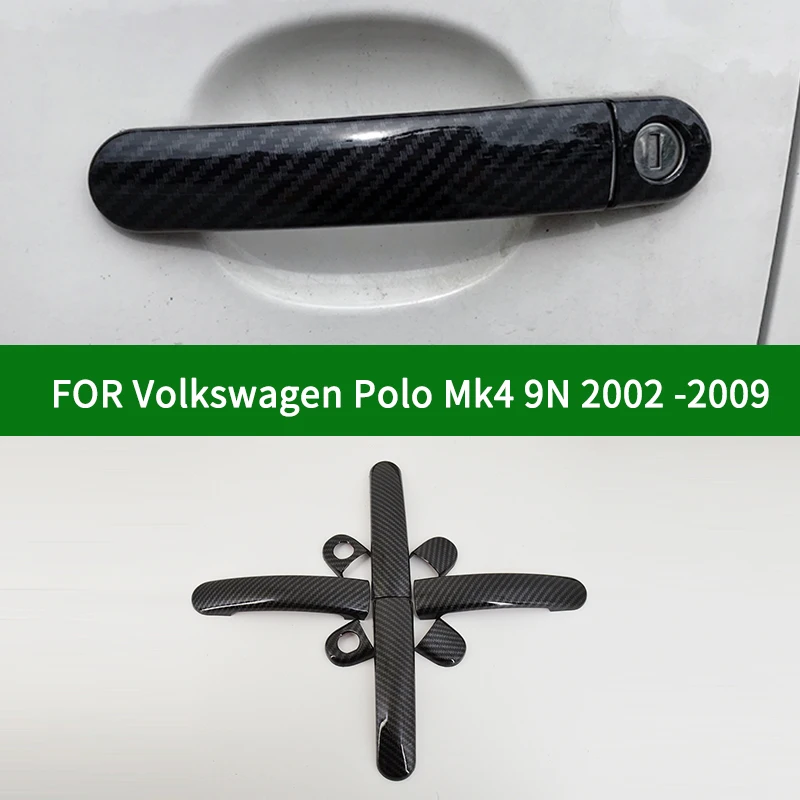 

Для Volkswagen VW Polo Mk4 четвертого поколения 2002-2009 аксессуар глянцевое углеродное волокно узор дверные ручки крышки отделка