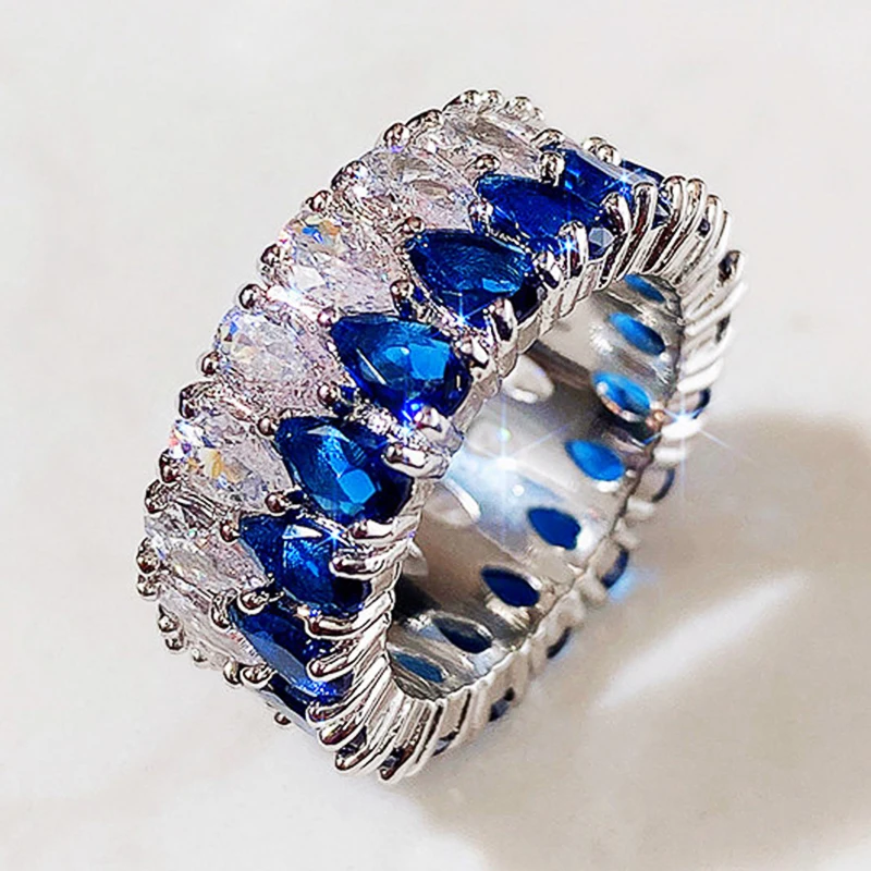 Huitan Fashion Eternity Promise Rings Kobiety Kolorowe sześcienne cyrkonie Stylowe akcesoria damskie na imprezę Codzienne noszenie Luksusowa biżuteria