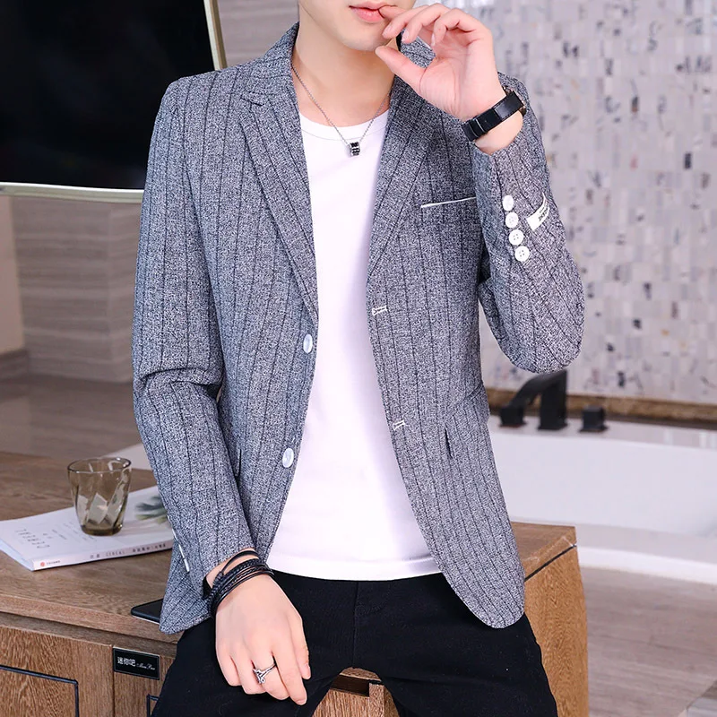 

2023 Men's Casual Striped Double Button blazer Youth Fashion Handsome blazer