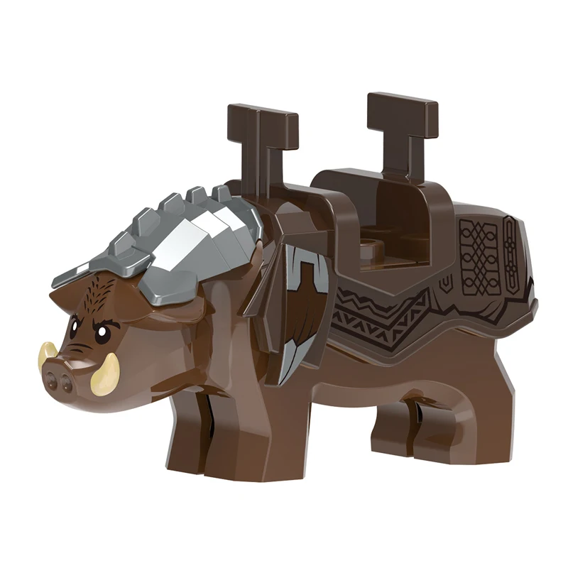 Ancient battlefiDwarf Boar Horned Sheep Mount Animal Armor Accessories Weapons Medieval Knight Figures Building Blocks Kids Toys