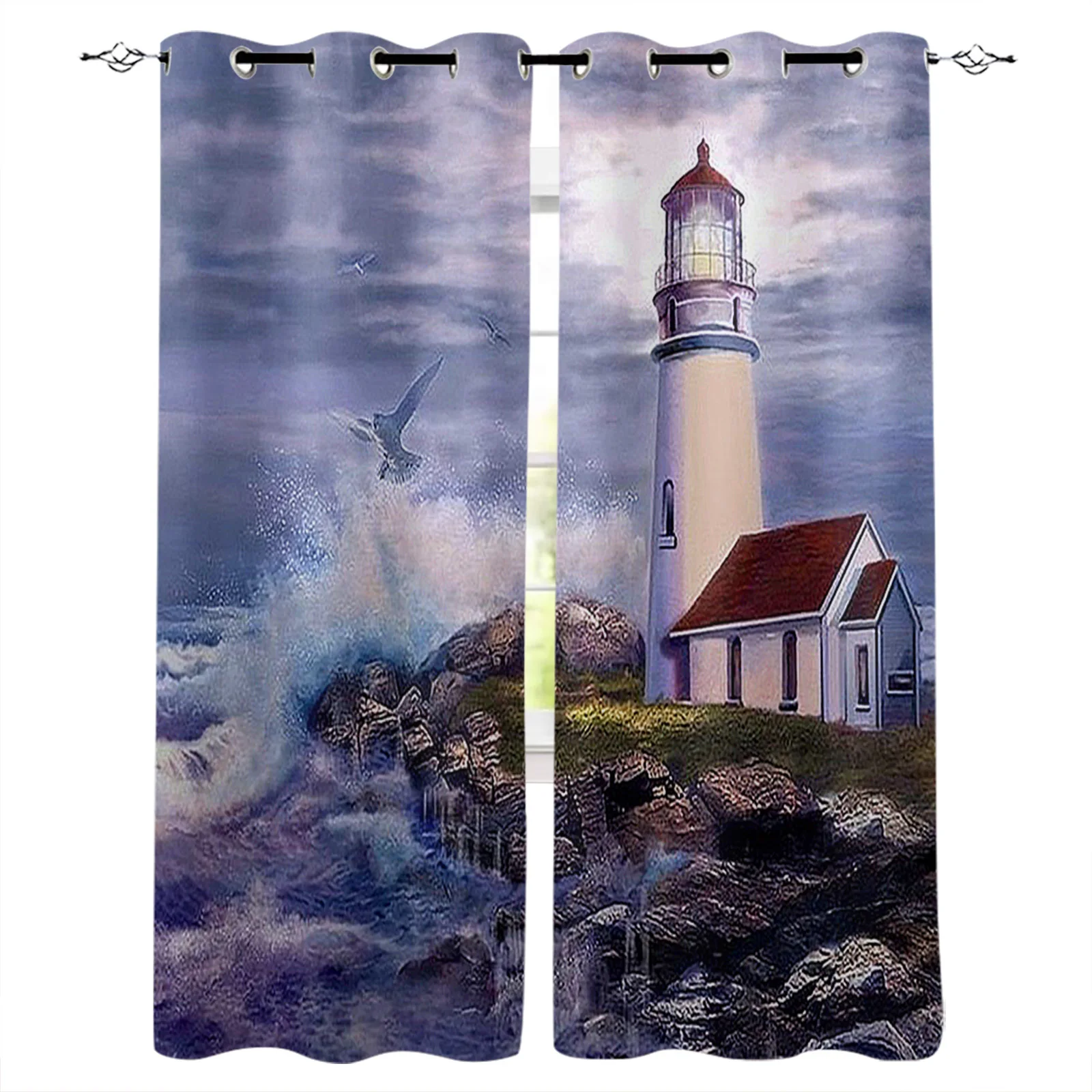 

Shore Lighthouse Sea Blackout Curtains For Living Room Bedroom Window Treatment Blinds Drapes Kitchen Curtains