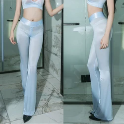 Glossy Shiny Zipper Crotch Hot Flare Exotic Pants Wet Look Leggings Pants Bodycon Fitness Legging Wetlook Sexy Clubwear Trousers