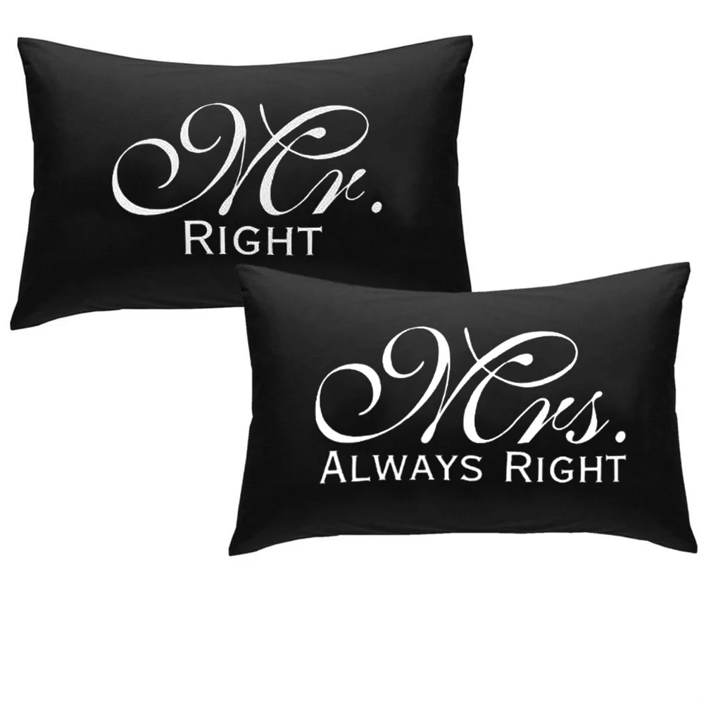 2PCS=1Pair Solid Color Bed Pillow Case Personalized Mr Mrs Wedding Party Bedroom Pillow Cover Custom Gift Pillowcases for Bride