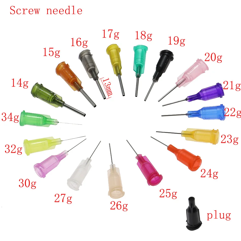 50pcs Screw Precision Tips Liquid Glue Dispenser Syringe Luer Lock Needles 14 15 16 17 18 19 20 21 22 23 24 25 28 30 34G Gauge