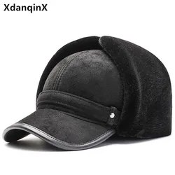 XdanqinX 2024 New Winter Men's Warm Hat Suede Bomber Hats Plus Velvet Fluff Earmuffs Cap Cold Proof Windproof Elderly Dad's Hat