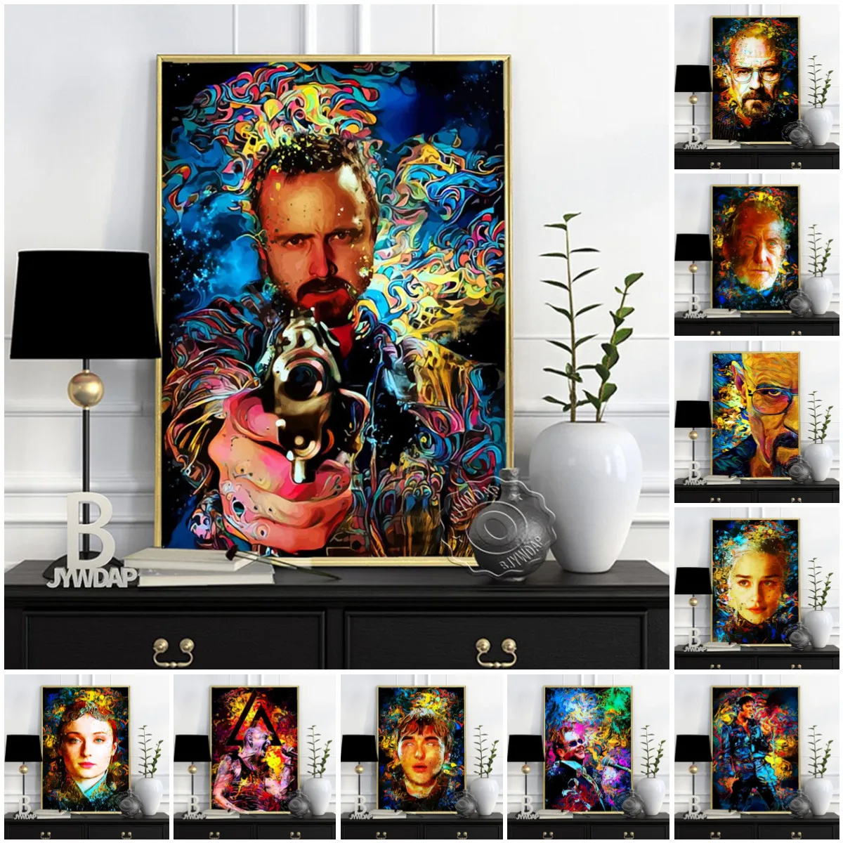Colored Drawing Abstract Face Expression Prints Poster, Neo-Expressionism Art Painting, Bodyguard Princess Fashion Home Decor